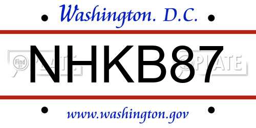 NHKB87 District Of Columbia License Plate