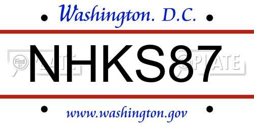 NHKS87 District Of Columbia License Plate