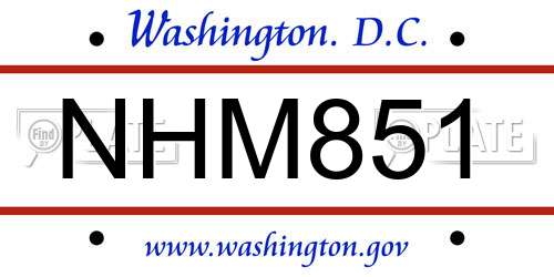 NHM851 District Of Columbia License Plate