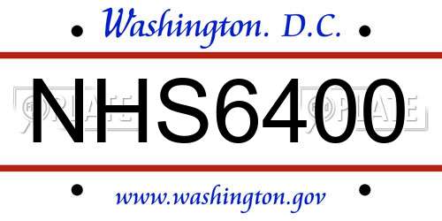 NHS6400 District Of Columbia License Plate