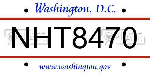 NHT8470 District Of Columbia License Plate