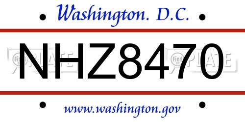 NHZ8470 District Of Columbia License Plate