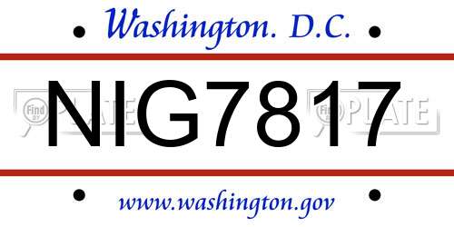 NIG7817 District Of Columbia License Plate