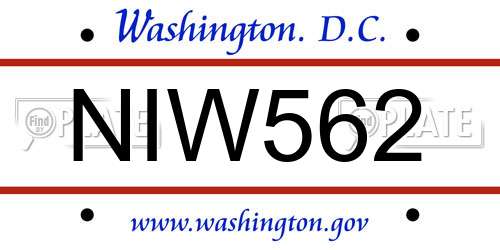 NIW562 District Of Columbia License Plate