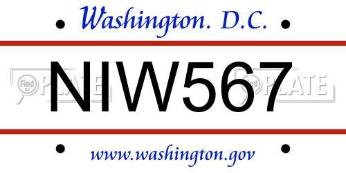 NIW567 District Of Columbia License Plate