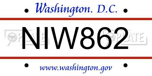 NIW862 District Of Columbia License Plate