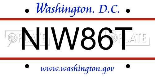 NIW86T District Of Columbia License Plate