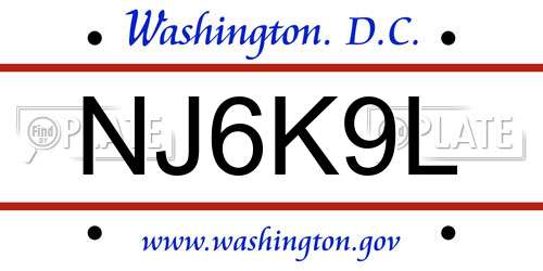 NJ6K9L District Of Columbia License Plate