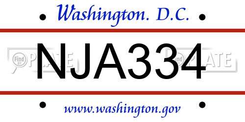 NJA334 District Of Columbia License Plate