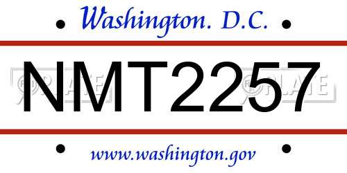 NMT2257 District Of Columbia License Plate