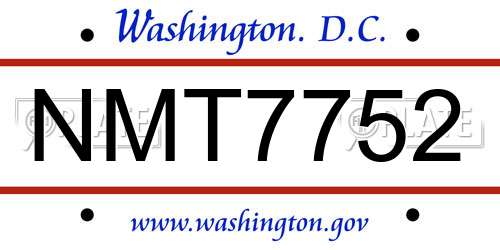 NMT7752 District Of Columbia License Plate