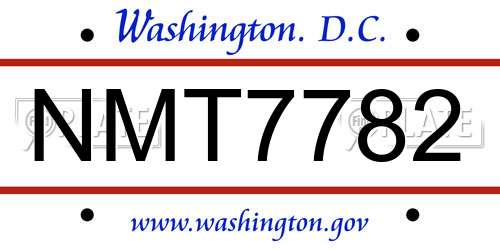 NMT7782 District Of Columbia License Plate