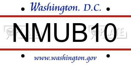 NMUB10 District Of Columbia License Plate