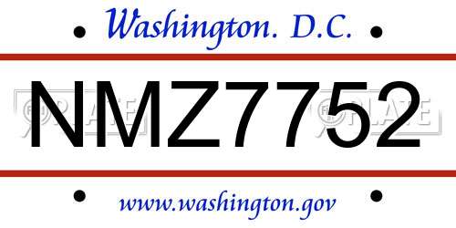 NMZ7752 District Of Columbia License Plate