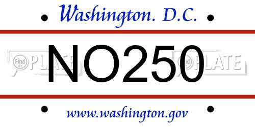 NO250 District Of Columbia License Plate