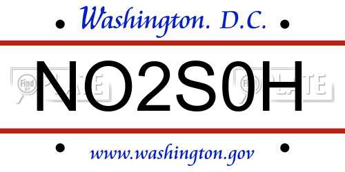 NO2S0H District Of Columbia License Plate