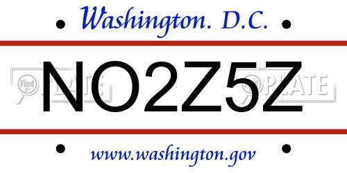NO2Z5Z District Of Columbia License Plate