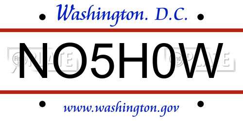 NO5H0W District Of Columbia License Plate