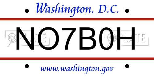 NO7B0H District Of Columbia License Plate