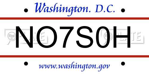 NO7S0H District Of Columbia License Plate