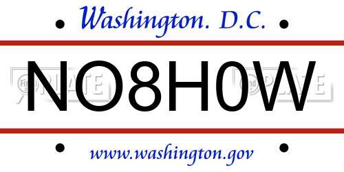 NO8H0W District Of Columbia License Plate