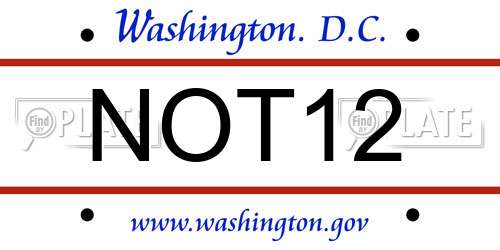 NOT12 District Of Columbia License Plate