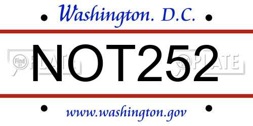 NOT252 District Of Columbia License Plate