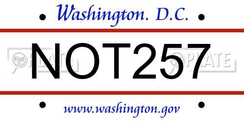 NOT257 District Of Columbia License Plate