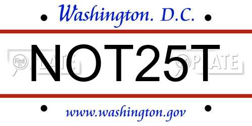 NOT25T District Of Columbia License Plate