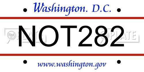 NOT282 District Of Columbia License Plate