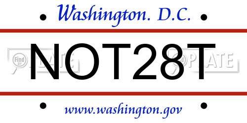 NOT28T District Of Columbia License Plate