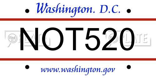 NOT520 District Of Columbia License Plate