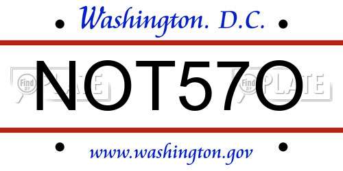 NOT57O District Of Columbia License Plate