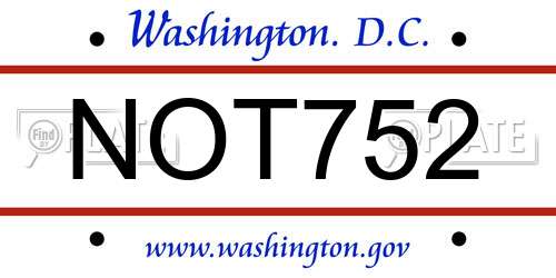 NOT752 District Of Columbia License Plate