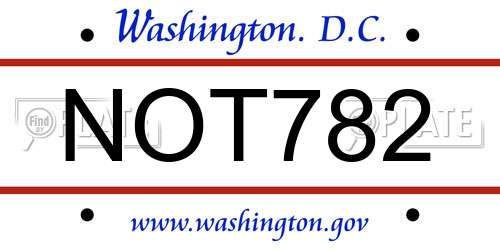 NOT782 District Of Columbia License Plate