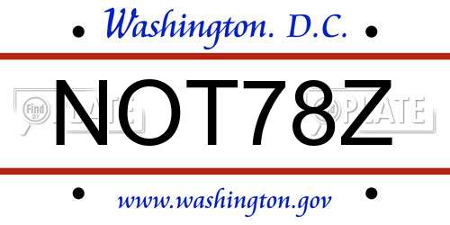 NOT78Z District Of Columbia License Plate