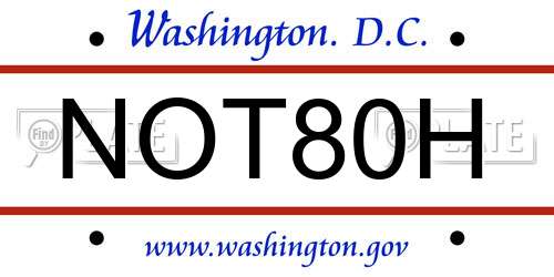 NOT80H District Of Columbia License Plate