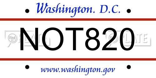 NOT820 District Of Columbia License Plate