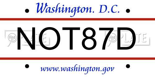NOT87D District Of Columbia License Plate