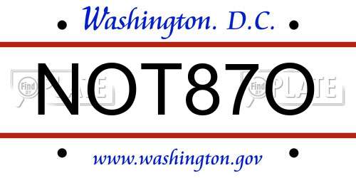 NOT87O District Of Columbia License Plate