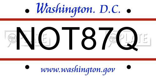 NOT87Q District Of Columbia License Plate
