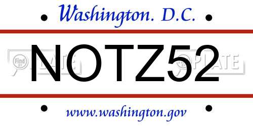 NOTZ52 District Of Columbia License Plate