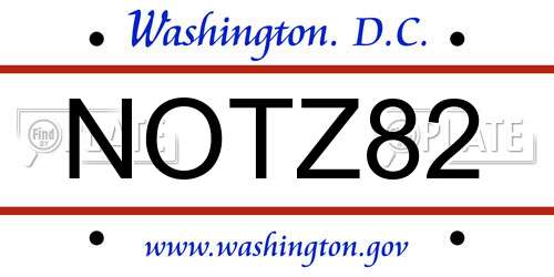 NOTZ82 District Of Columbia License Plate
