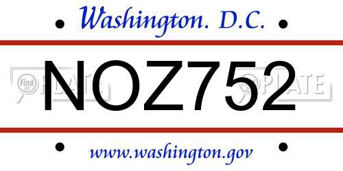 NOZ752 District Of Columbia License Plate