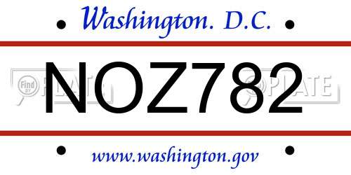 NOZ782 District Of Columbia License Plate
