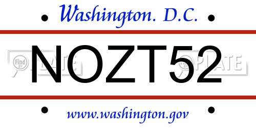 NOZT52 District Of Columbia License Plate