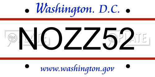 NOZZ52 District Of Columbia License Plate