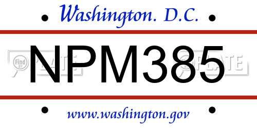 NPM385 District Of Columbia License Plate