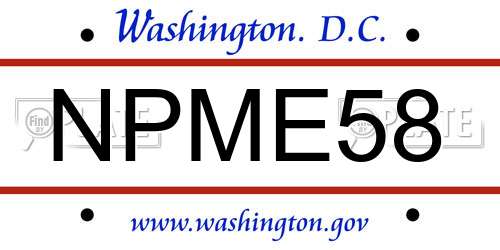 NPME58 District Of Columbia License Plate