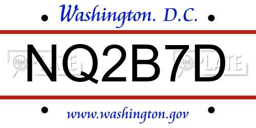 NQ2B7D District Of Columbia License Plate